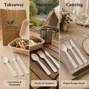 Wholesale High Quality Biodegradable Compostable Disposable <b>Coffee</b> Ground Fork Knife And <b>Spoon</b> Set For Restaurant - Product Image 3