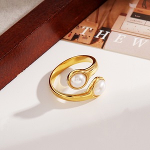 Stainless Steel <b>Titanium</b> <b>Ring</b> Imitation Pearl Geometric Design 18k Gold Plated Unisex Fashion Jewelry Gift - Product Image 1