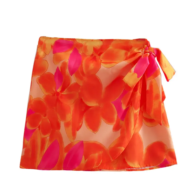 Женская одежда TAOP & ZA, 2024 летняя новая юбка в этническом стиле ретро с запахом и завязками, с высокой талией, облегающая короткая юбка-трапециевидной формы в этническом стиле