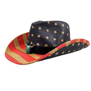 Hot Sale Western Cowboy <b>Hat</b> American Flag Painting Straw <b>Hat</b> Classic Cowgirl <b>Hats</b> with Custom Logo - Product Image 6