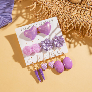 Boucles d'oreilles pendantes Cœur d'amour Camélia Rose Violet pour Femme, Ensemble de Boucles d'oreilles en Argent avec Dés Roses, Bijoux - Product Image 2