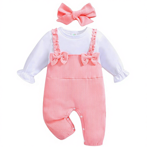Conjunto de Mono de una Pieza sin Pies de Manga Larga Liso para Bebés Recién Nacidas - Ideal para Cumpleaños - Product Image 1