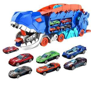 <span class=keywords><strong>Camion</strong></span> de stockage de dinosaures 2 en 1 Jouet en métal moulé sous pression pour avaler une voiture transformée en T-Rex piétinant avec piste de course de voitures coulissantes - Product Image 1