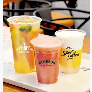 Disposable Plastic16oz 20 Oz Pet Clear Plastic Cup Customize Takeaway Coffee Boba Tea Cups With Lids Custom Logo Factory