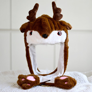 Yüksek kaliteli Polyester Moose manuel noel baba şapka noel Moose kulaklar oyuncak şapka noel peluş tavşan kulak hareketli atlama şapka - Product Image 2