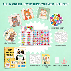 Kit d'Art Adhésif DIY AiJH en Gros : Plus de 1000 Pierres Scintillantes et 8 Cartes Chat – Ensemble Créatif Facile à Coller pour Enfants - Product Image 4