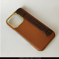 Design élégant étui de téléphone portable en cuir véritable togo avec dragonne en cuir exotique pour iphone 16 pro