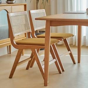 Silla de Madera Maciza de Ratán Estilo Nórdico, Silla de Comedor Tapizada en Madera de Cerezo, Muebles Modernos Minimalistas para el Hogar - Product Image 4
