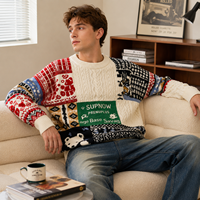 Pull en tricot pour homme, col rond, manches longues, imprimé Noël, tricot de Noël personnalisé