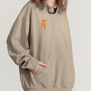 Sudadera con Capucha de Algodón Lavado Estilo Vintage, Hombros Caídos, Oversize, para Mujer, Estilo Hip Hop, Personalizable - Product Image 4