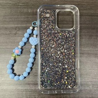 Coque de téléphone de luxe en TPU à motif floral avec chaîne pour Samsung M17 M07 F56 M56 M44 et coque arrière scintillante pour femmes pour iPhone 17 16 15 14 13 12 11
