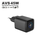 Chargeur Display Gan 45W Type C AVS à charge rapide pour Apple iPhone Macbook Adaptateur de téléphone Chargeur PD 45W d'origine pour Samsung
