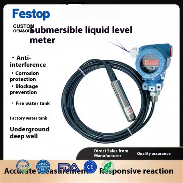 Festop   Stainless Steel Level Sensor Probe Customized Liquid Level Transmitter IP65 Protection Anti-corrosion Output 4~20mA 1