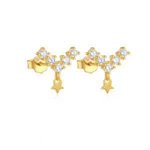 ROXI Boucles d'oreilles en argent sterling 925 en forme de V entièrement incrustées de zircon, petites étoiles mignonnes, pour femmes, clous d'oreilles S925 - Product Image 1