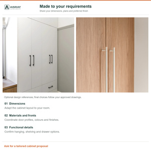 Armoire <span class=keywords><strong>coulissante</strong></span> <span class=keywords><strong>sur</strong></span> <span class=keywords><strong>mesure</strong></span> en mélamine avec trois tiroirs, finition chêne naturel et panneaux d'accentuation anthracite - Product Image 5