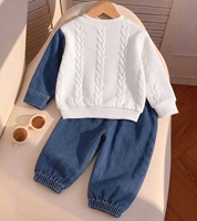 Ensemble de vêtements pour bébé garçon, sweat-shirt bleu et blanc patchwork, jean, ensemble de 2 pièces en denim, 2026