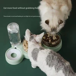 Bergaya 500ml Set ketel tiga mangkuk hewan peliharaan Anti marah otomatis isi ulang air kucing anjing mangkuk suplemen - Product Image 5