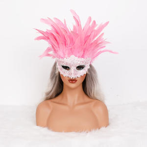 手作りベネチアンスタイルフェザーマスクカラフルなフェイスカバー大人用ユニセックスパーティー衣装小道具 - Product Image 5