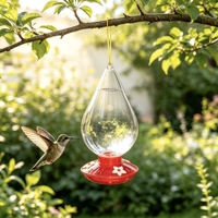 Mangeoire à colibris suspendue en forme de goutte d'eau, transparente, en plastique, avec ouvertures pour l'alimentation des fleurs, grand récipient de stockage