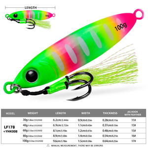 Leurres de pêche en mer Night Glow Metal 30g 100g 6 couleurs pour la pêche en haute mer avec têtes plombées, pour la pêche au géant, avec double hameçon, leurres durs - Product Image 4