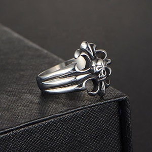 <span class=keywords><strong>Retro</strong></span> Schädel Design Vintage Mode Edelstahl Schmuck Punk HipHop Silber Kreuz Fingerring Schmuck für Männer - Product Image 2