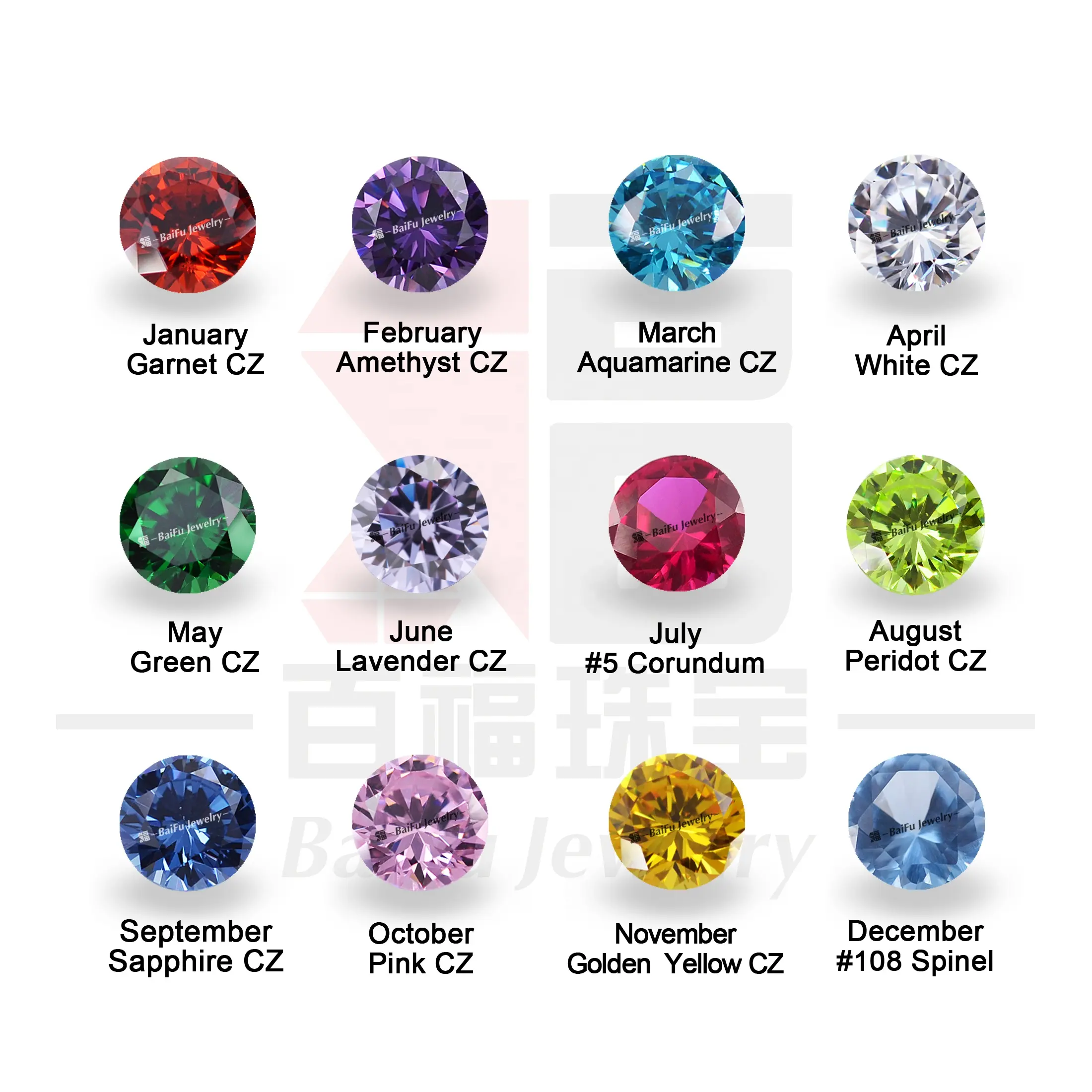 Top quality factory price round brilliant cut cubic zirconia for waxing 12 month colors birthstones