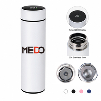 Bouteille d'eau intelligente en acier inoxydable 500 ml avec logo personnalisé, couvercle LED, OEM/ODM, sans BPA, étanche, à double paroi isolée pour le voyage