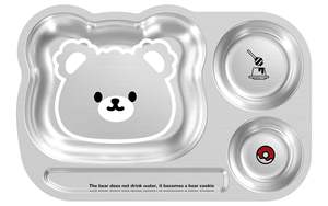 304 स्टेनलेस स्टील के बच्चे किंडरगार्टन भोजन प्लेट बच्चों के लिए स्टेनलेस स्टील फूड ट्रे बच्चों प्लेट प्लेट कटोरे कप फोर्क चम्मच सेट - Product Image 4