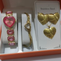 Ensemble de 6 montres pour femmes, design cœur tendance, montres à quartz analogiques, acier inoxydable, ensemble de bijoux en forme de cœur (sans boîte)