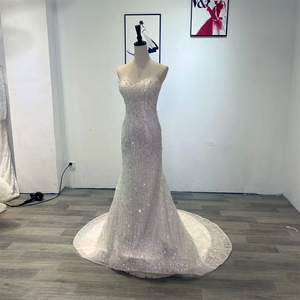 Stellato lucido con perline a spalla rimovibile <span class=keywords><strong>da</strong></span> sposa <span class=keywords><strong>sirena</strong></span> <span class=keywords><strong>da</strong></span> sposa per adulti abiti <span class=keywords><strong>da</strong></span> sera di compleanno Wm100 - Product Image 5