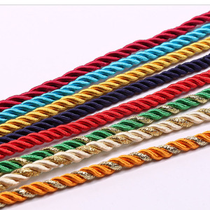 3 Ply Twist Drawstring Multicolored Gold Metallic Satin Twisted <strong>Cord</strong> 5mm Wrapped Silky Rayon <strong>Silk</strong> Braid Thread Rope <strong>Cords</strong> - Product Image 2