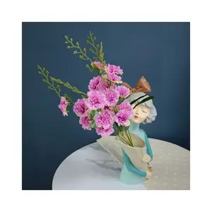 ช่อดอกไม้ผ้าไหมเทียม20หัวดอกคาร์เนชั่นช่อดอกไม้สีขาวสำหรับตกแต่งบ้านจัดงานแต่งงานโต๊ะกลาง