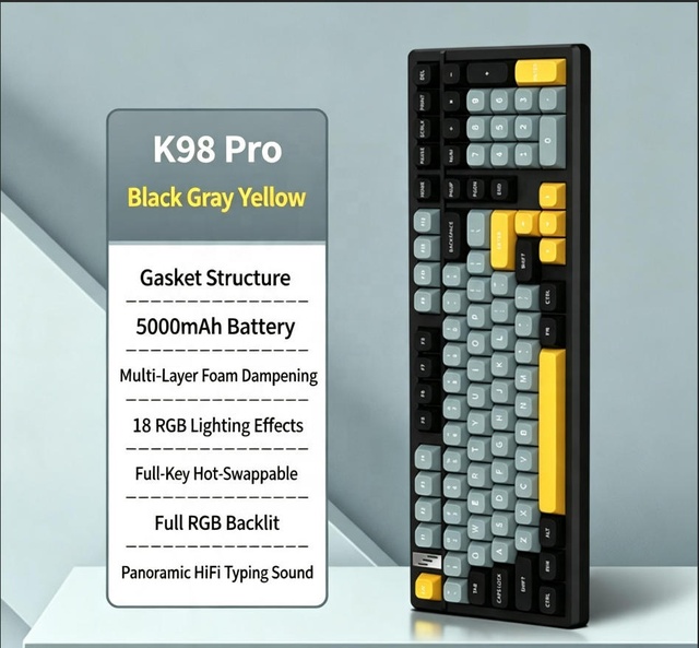 RGB Tri Mode Wireless Mechanical Keyboard Gasket Mount Hot Swappable Gaming Office Keyboard with Bluetooth 2.4G and Type C Wired