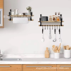 Wall Mounted Kitchen Storage Rack 3 Tier Floating <b>Shelf</b> With <b>Hooks</b> For Cup And Spice Organizer Punch Free Installation - Product Image 2
