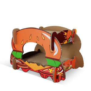 Rascador de gato de cartón corrugado con forma de hamburguesa de 1,5 kg duradero y cama con embalaje de caja de diseño divertido - Product Image 1