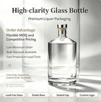 Bouteille à spiritueux vide en verre transparent de 500 ml, conteneur plat de 420 mm de large pour liqueur avec bouchon à vis en métal, impression personnalisée
