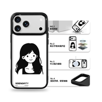 Coque de téléphone AG Feeling Black Edge avec motif de cheveux ondulés pour iPhone 17, 17 Pro Max, 16 Pro, 15, 15 Pro Max – Coque magnétique