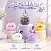 Porte-clés mignon en forme de boule de charbon, jouet en fausse fourrure douce et moelleuse avec pompon et yeux 3D bouleversants, clip étoile, breloque pour sac à dos, ensemble cadeau pour filles et femmes