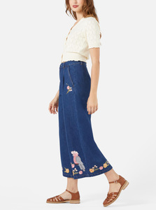 Jeans de mezclilla de cintura alta y corte holgado para mujer, estilo vintage de verano, 100% algodón, azules, bordados, de pierna ancha, OEM ODM personalizados - Product Image 3