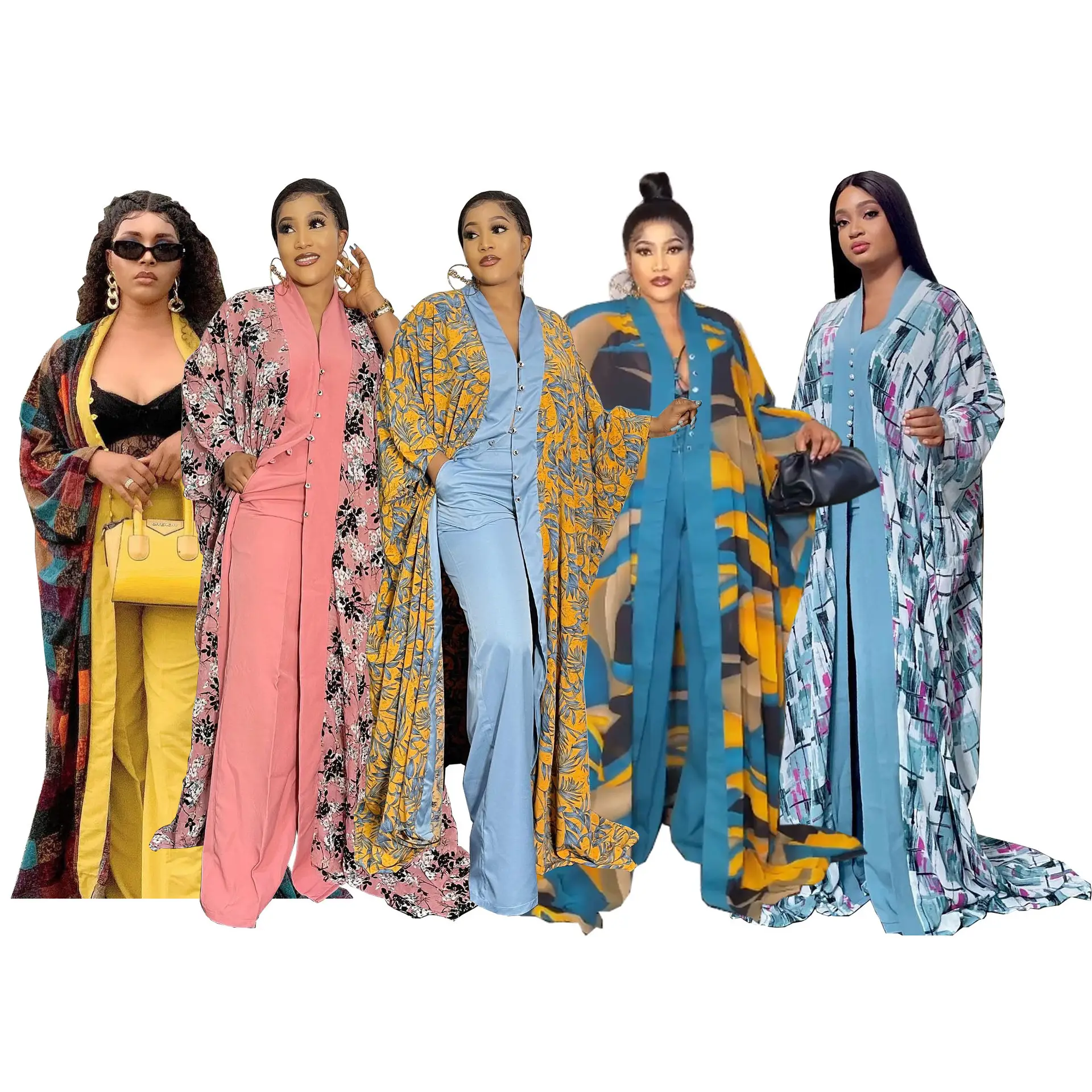 2022 Europe and America Printed loose trousers African chiffon robe two-piece suit gowns for women