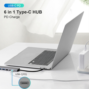 แท่นวางอุปกรณ์ 6 in 1 ความเร็วสูง 5 Gbps สำหรับแล็ปท็อป ชนิด USB-C Hub พร้อมพอร์ต HDMI, PD, ช่องอ่านการ์ด TF, SD, USB 3.0 และ USB 2.0 - Product Image 5
