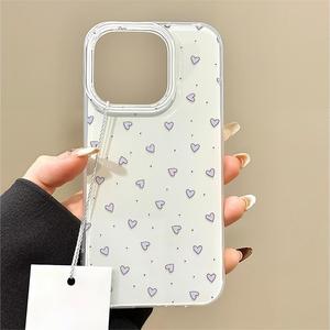 เคสสำหรับ iPhone 16 Pro Max ดีไซน์ใหม่สีขาว ลายหัวใจสีม่วงเพ้นท์ รูใหญ่ ป้องกันการกระแทก - Product Image 5