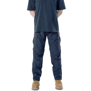 Pantalon de travail pour homme bleu foncé, taille mi-haute, plusieurs poches, en toile respirante, fermeture éclair, coupe droite - Product Image 5