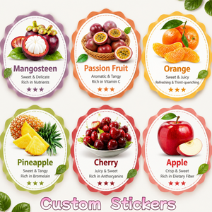 Etiquetas Adhesivas de Vinilo Impresas Personalizadas al por Mayor con Patrón de Frutas, Borde Ondulado, Resistentes al Agua, para Marcar Empaques de Alimentos y Frutas - Product Image 5