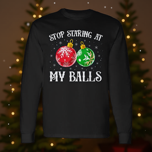 Arrêtez de regarder mon pénis, humorisme pour adultes de Noël, t-shirt à manches longues - Product Image 3