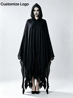 Cape de déguisement noire à capuche effet usé, en tissu de lin ample, pour Halloween, sorcier, dévoreur d'âmes, pour adultes hommes et femmes, cosplay d'horreur