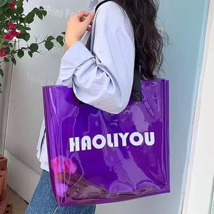 Wholesale Clear Blue PVC Large Tote Shopping Bags Custom Logo <b>Gift</b> for <b>Beach</b> Travelling with Pu Handle and Buckle Closure - Product Image 4