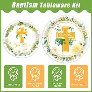Vajilla <span class=keywords><strong>para</strong></span> Fiesta de <span class=keywords><strong>Bautizo</strong></span> y Primera Comunión, Juego de Vajilla con Hojas de Eucalipto y Salvia <span class=keywords><strong>para</strong></span> Celebración de <span class=keywords><strong>Bautizo</strong></span> - Product Image 3