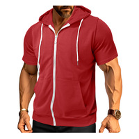 Sweat-shirt à capuche tricoté pour homme 2026 en polyester/coton, à manches courtes, motif 3D uni, anti-boulochage, longueur standard, idéal pour l'été