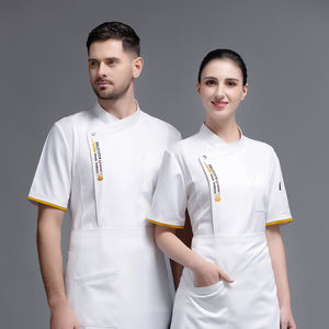 Vente en gros directe de veste de chef noire personnalisée manches courtes polyester coton uniformes de restaurant et de bar manteau de chef à fermeture éclair à la mode - Product Image 2